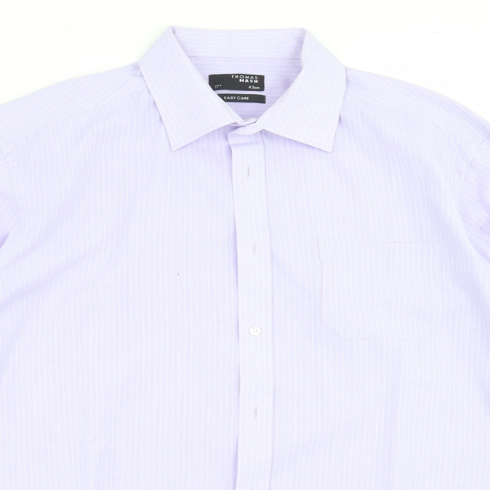 Thomas Nash Mens Purple Striped   Dress Shirt Size 17