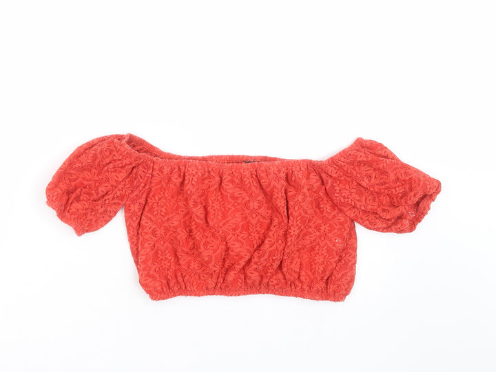 Topshop Womens Red Floral  Cropped Blouse Size 10