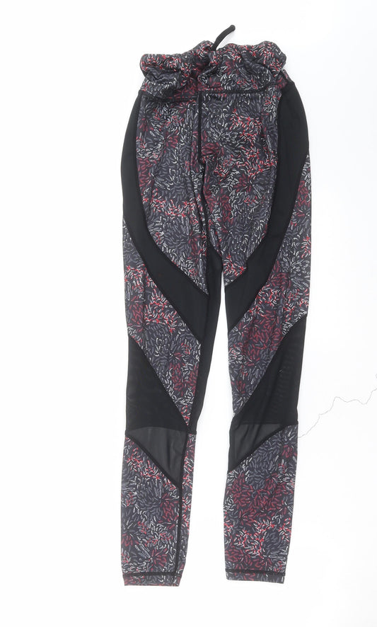 Front view of Crane women’s black geometric compression leggings, size S, 29-inch leg