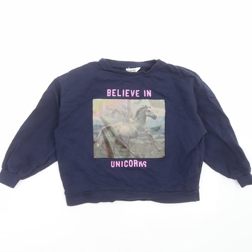 M&Co Girls Blue   Pullover Sweatshirt Size 6-7 Years  - unicorn