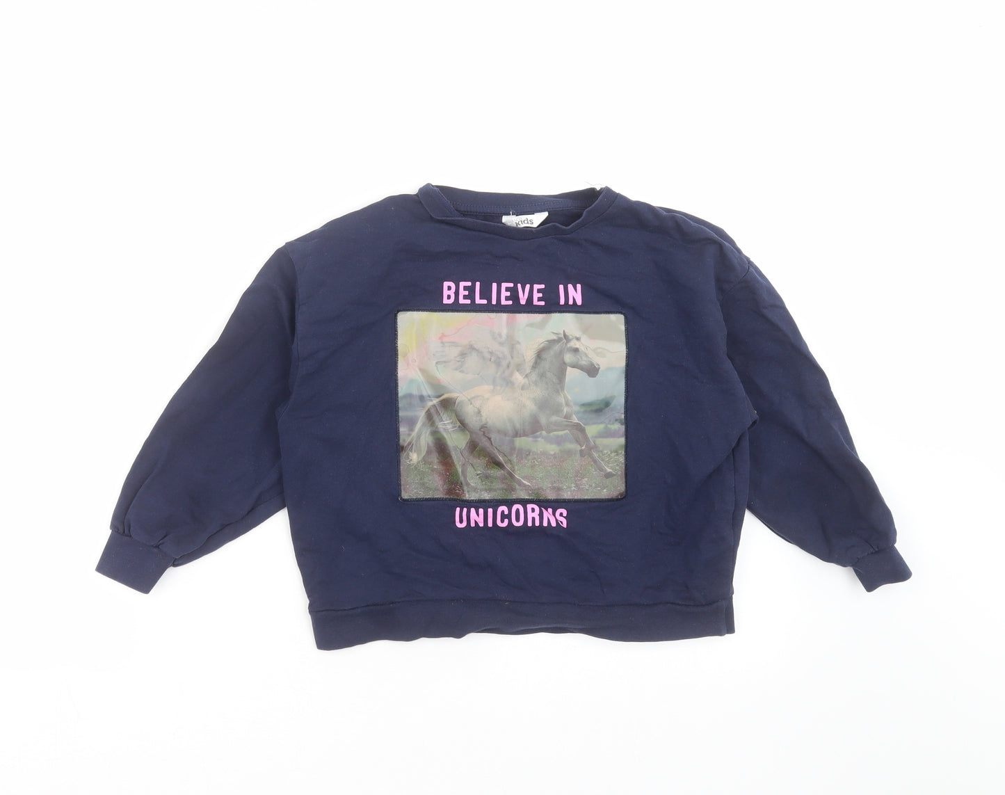 M&Co Girls Blue   Pullover Sweatshirt Size 6-7 Years  - unicorn