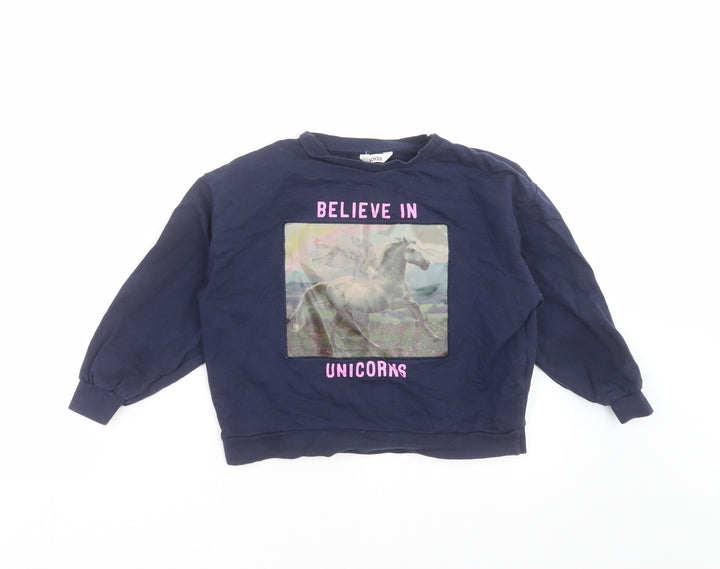 M&Co Girls Blue   Pullover Sweatshirt Size 6-7 Years  - unicorn