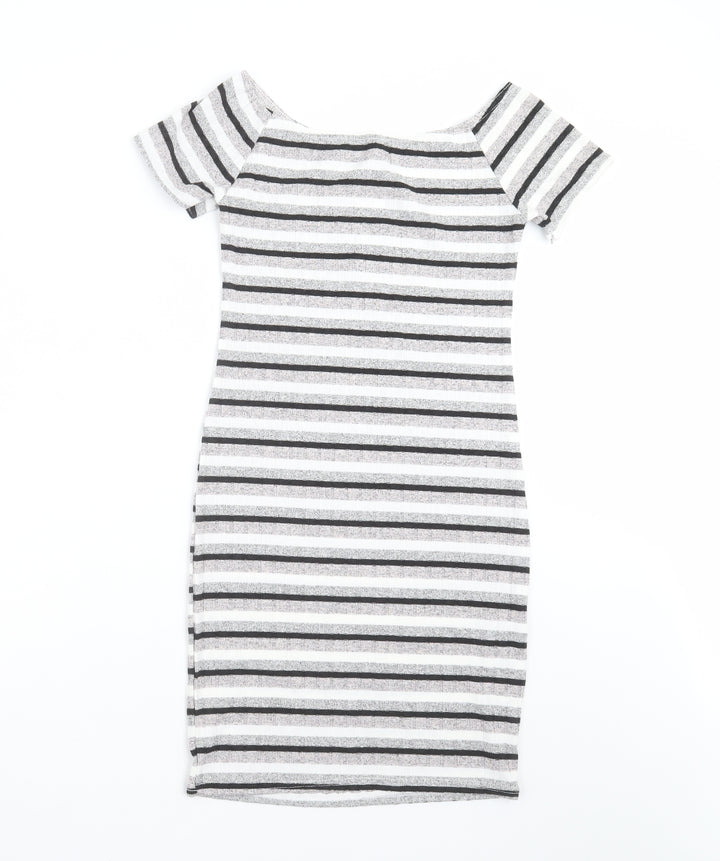 New Look Womens Grey Striped Knit Pencil Dress  Size 10