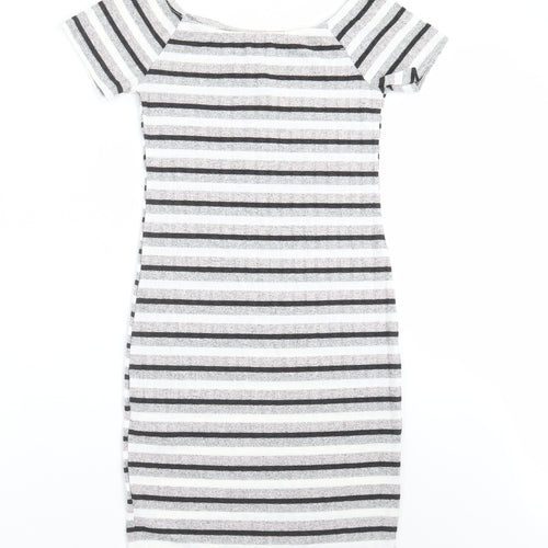New Look Womens Grey Striped Knit Pencil Dress  Size 10