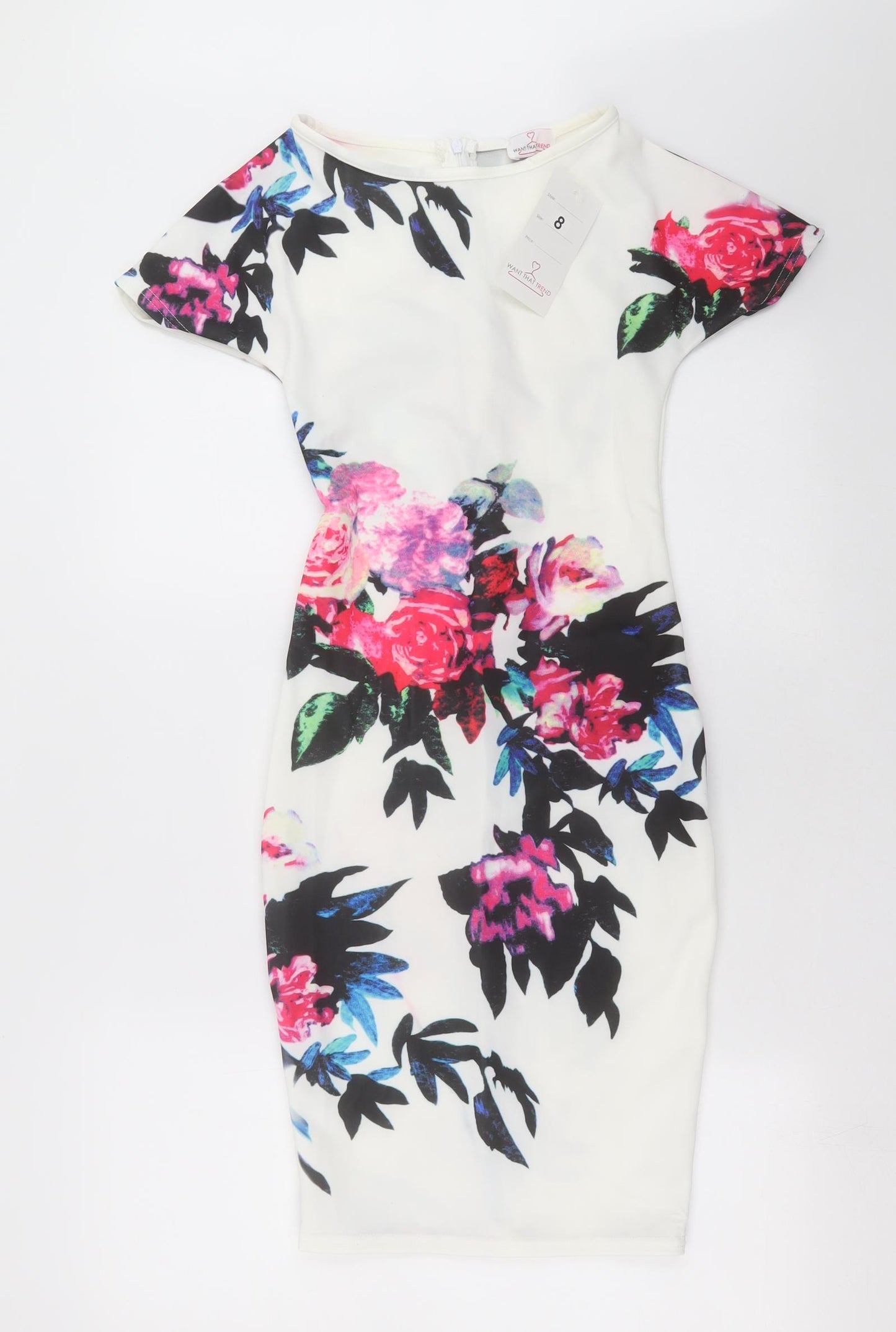 Want That Trend Womens White Floral  Bodycon  Size 8