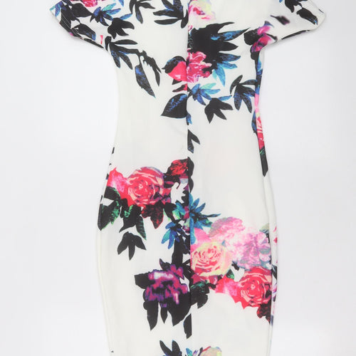Want That Trend Womens White Floral  Bodycon  Size 8