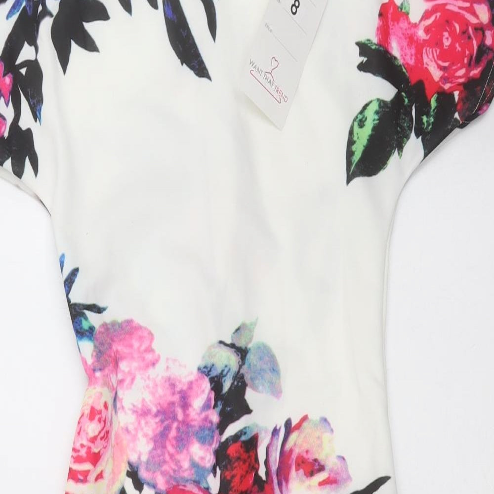 Want That Trend Womens White Floral  Bodycon  Size 8