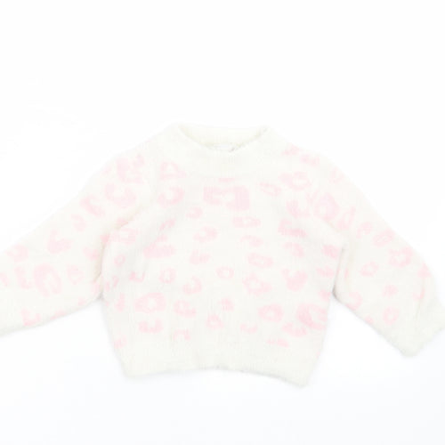 M&Co Girls Ivory Animal Print Knit Pullover Jumper Size 9-12 Months