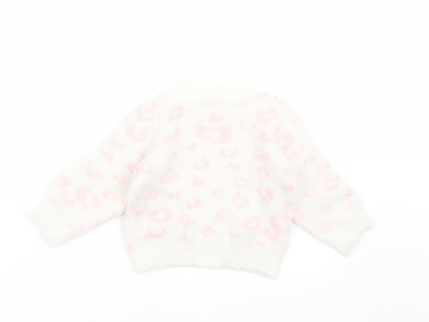 M&Co Girls Ivory Animal Print Knit Pullover Jumper Size 9-12 Months