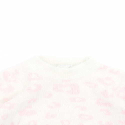 M&Co Girls Ivory Animal Print Knit Pullover Jumper Size 9-12 Months