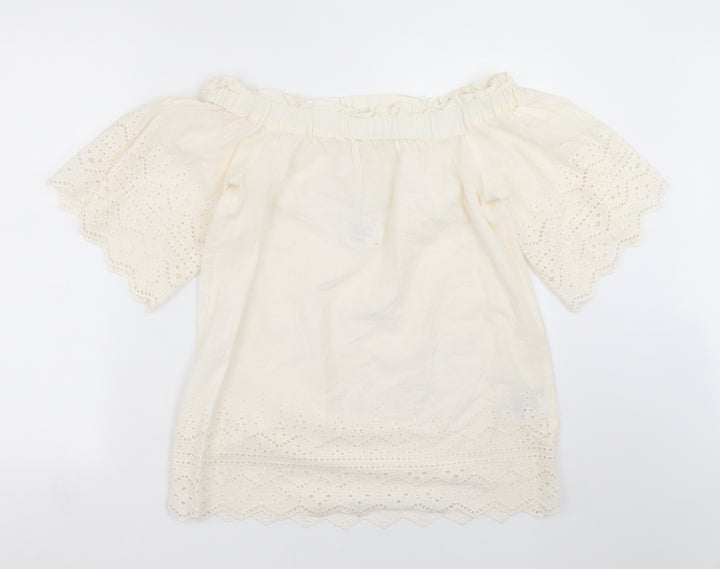 H&M Womens Ivory Geometric Basic Blouse Size 8 - crochet detail