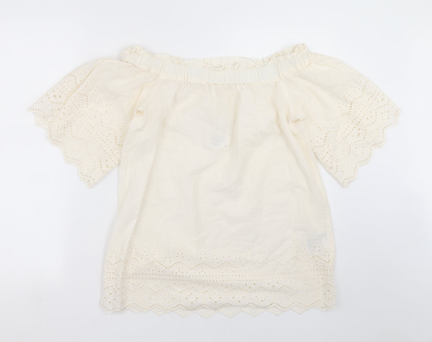 H&M Womens Ivory Geometric  Basic Blouse Size 8  - crochet detail