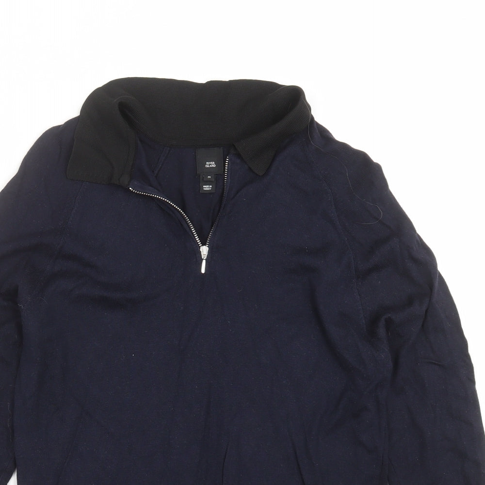 River Island Mens Blue  Knit Pullover Jumper Size M