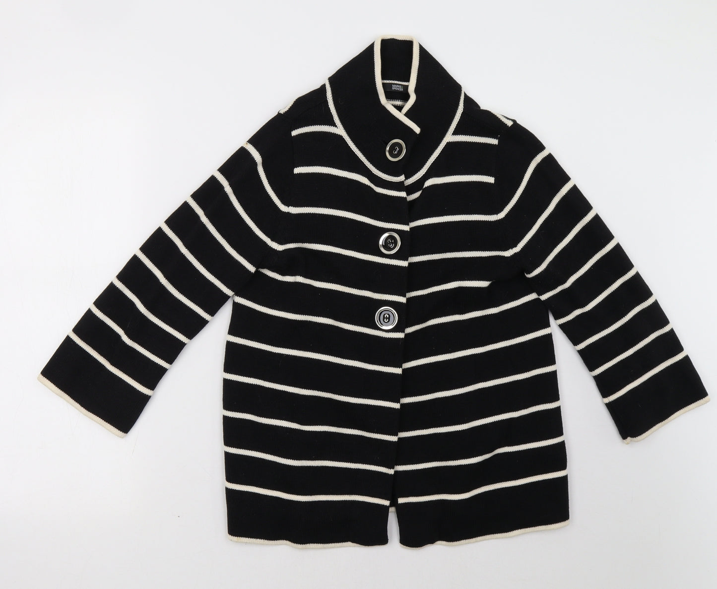 Marks and Spencer Womens Black Striped  Cardigan Jumper Size 10