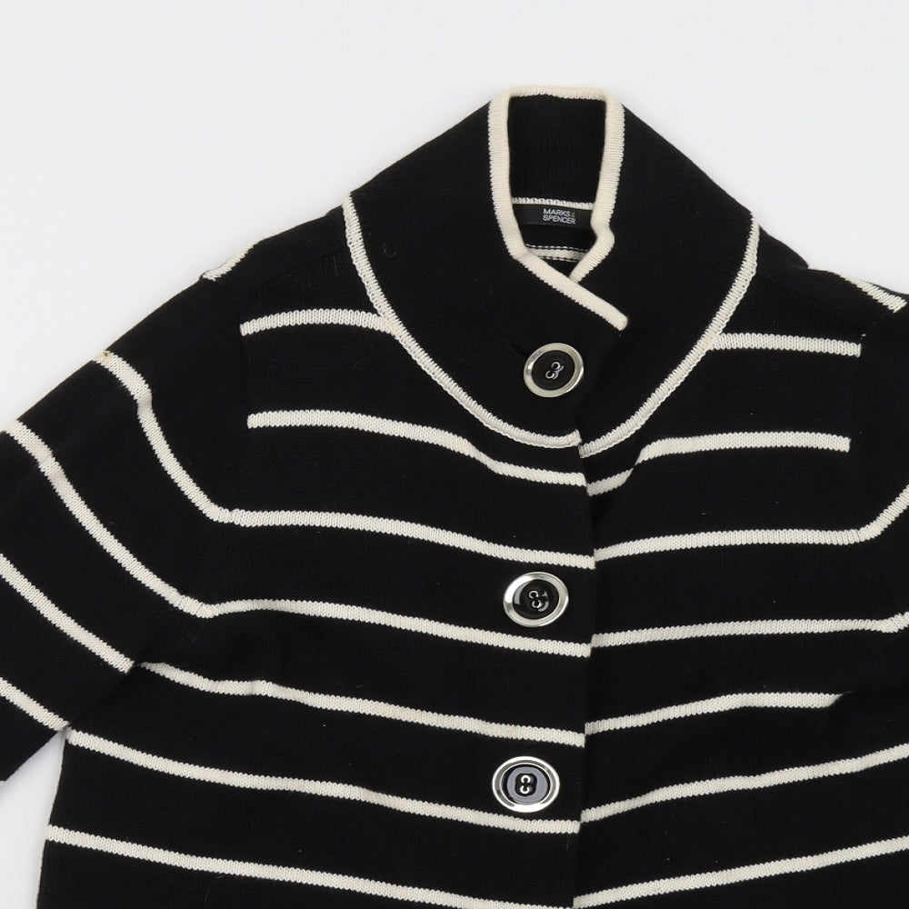 Marks and Spencer Womens Black Striped  Cardigan Jumper Size 10