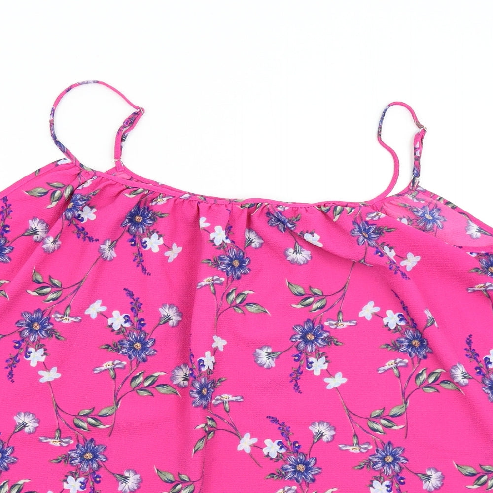 Peacock's Womens Pink Floral  Basic Tank Size 20