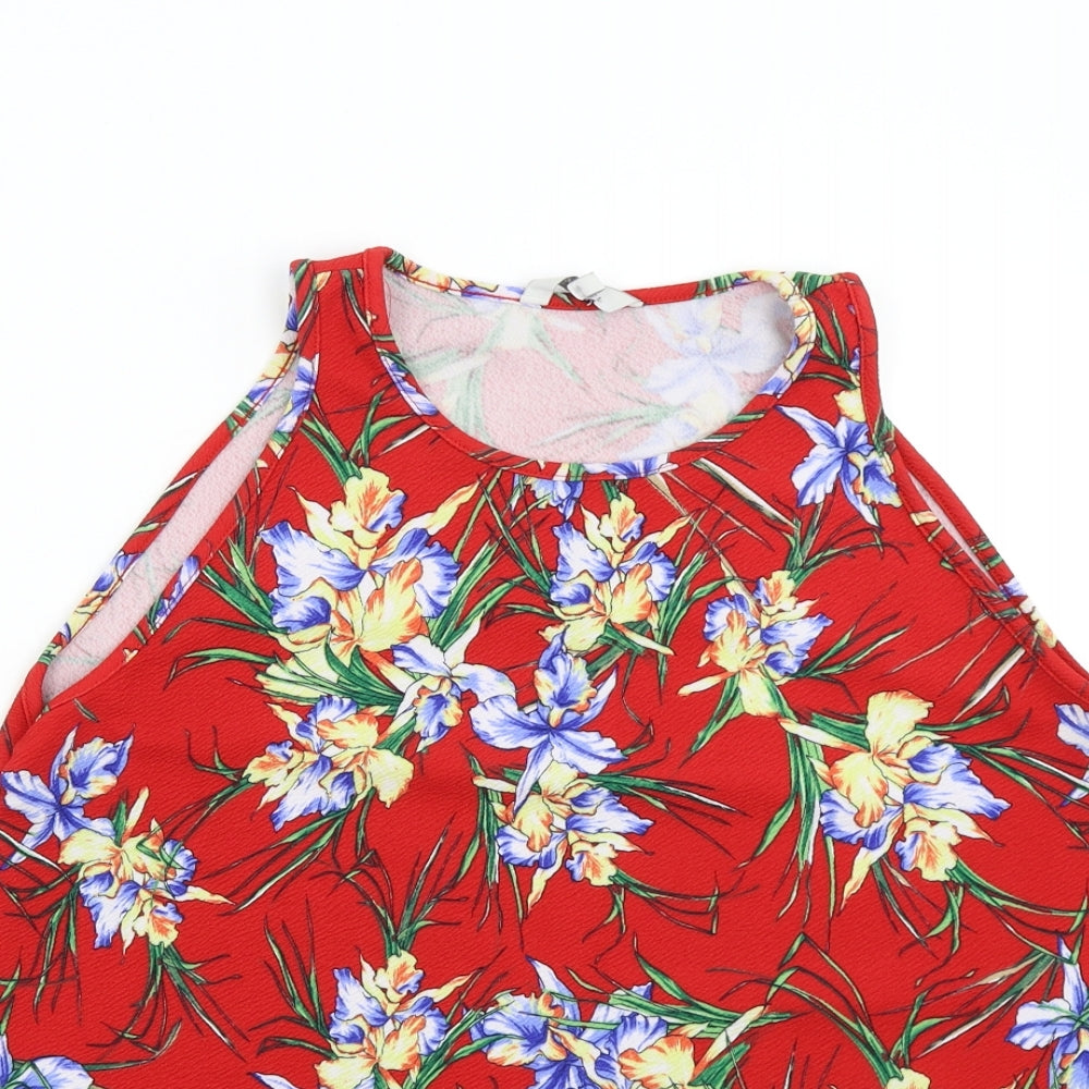 Peacock's Womens Red Floral  Basic Tank Size 20