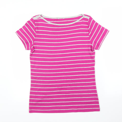 M&Co Womens Pink Striped  Basic T-Shirt Size 14