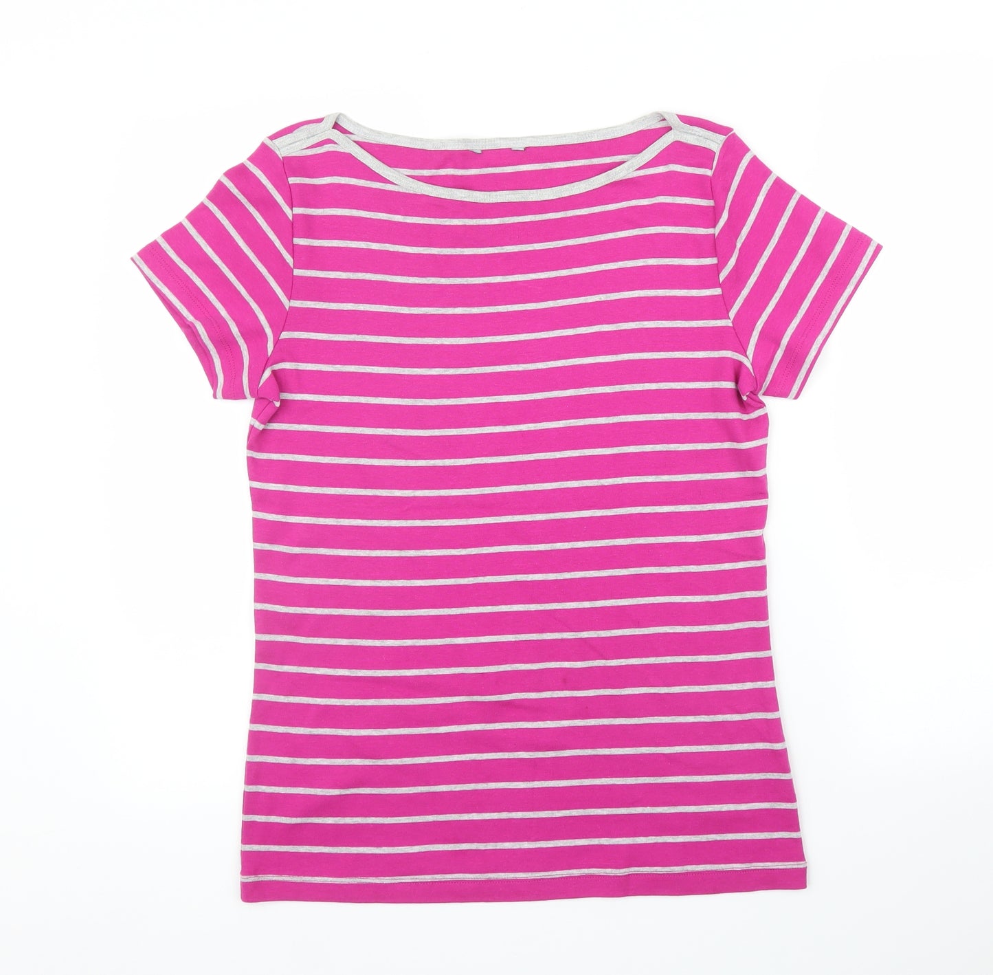 M&Co Womens Pink Striped  Basic T-Shirt Size 14