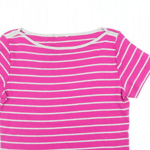 M&Co Womens Pink Striped  Basic T-Shirt Size 14