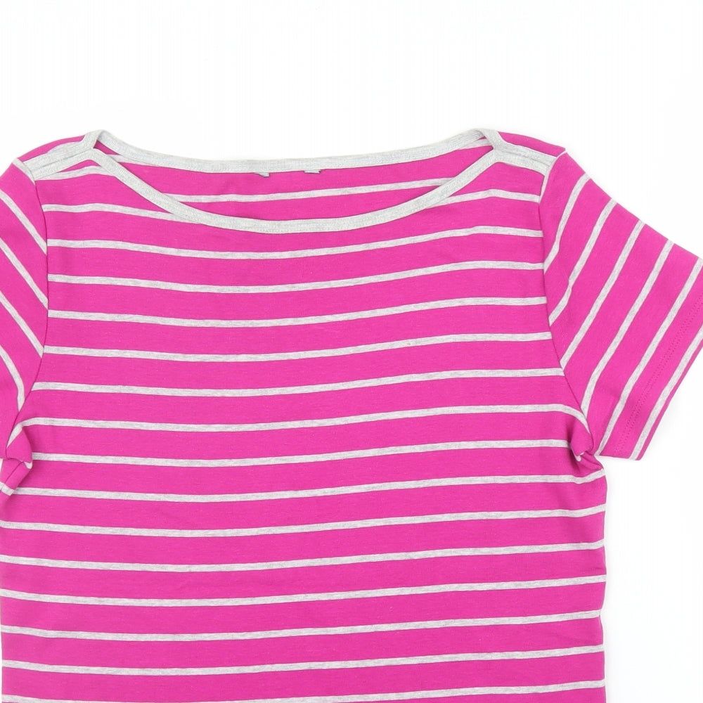 M&Co Womens Pink Striped  Basic T-Shirt Size 14