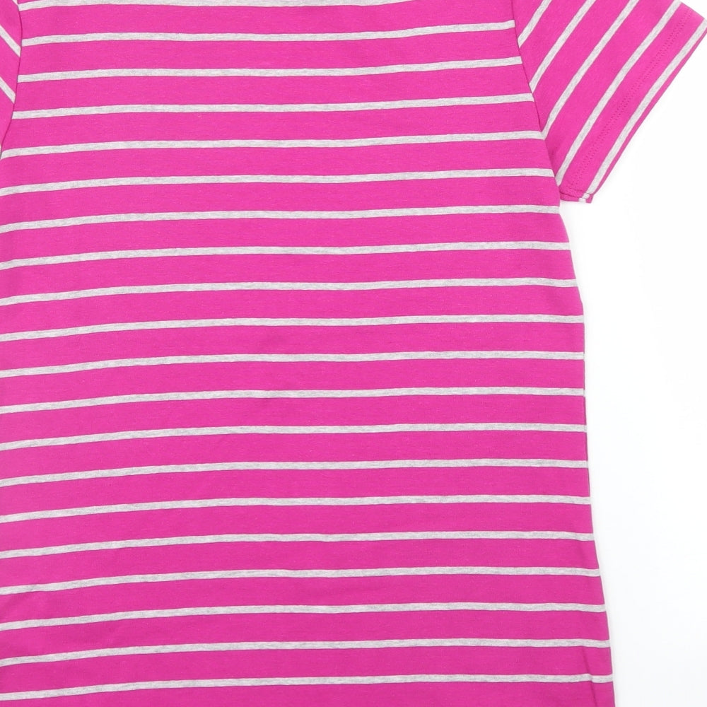 M&Co Womens Pink Striped  Basic T-Shirt Size 14