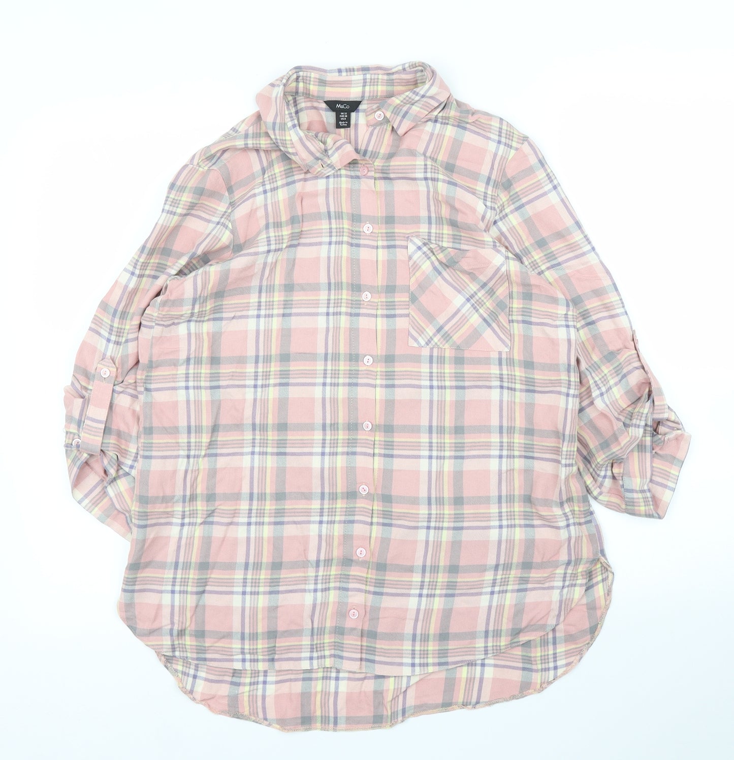 M&Co Womens Pink Plaid  Basic Blouse Size 12