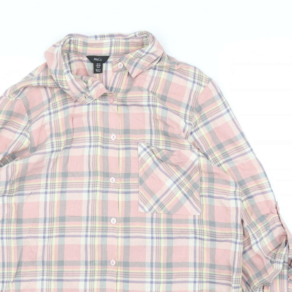 M&Co Womens Pink Plaid  Basic Blouse Size 12