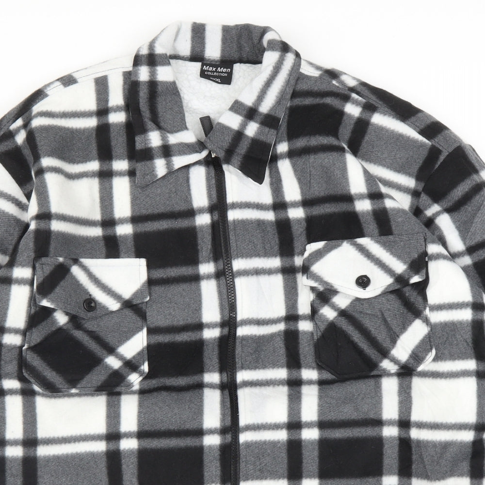 Max Men Mens Black Check Fleece Overcoat Coatigan Size XL