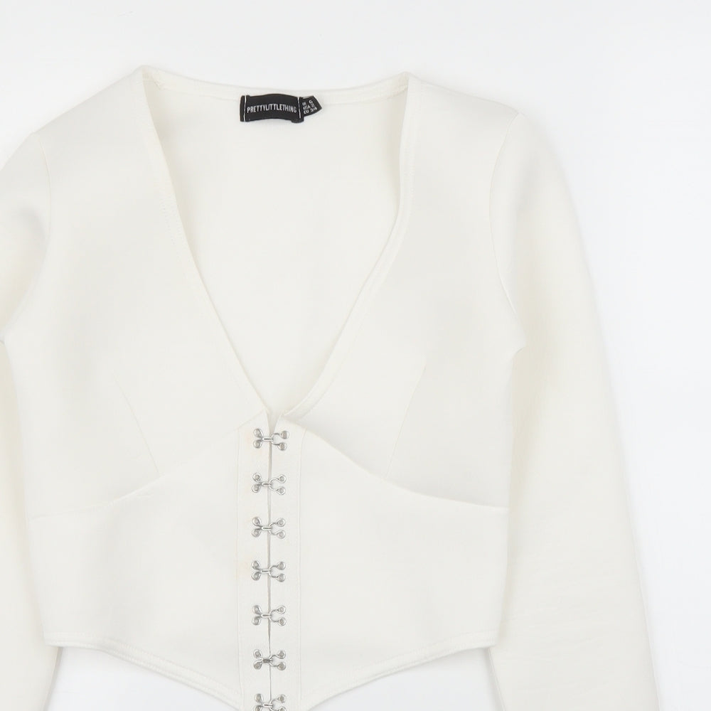 PRETTYLITTLETHING Womens White   Cropped Blouse Size 6