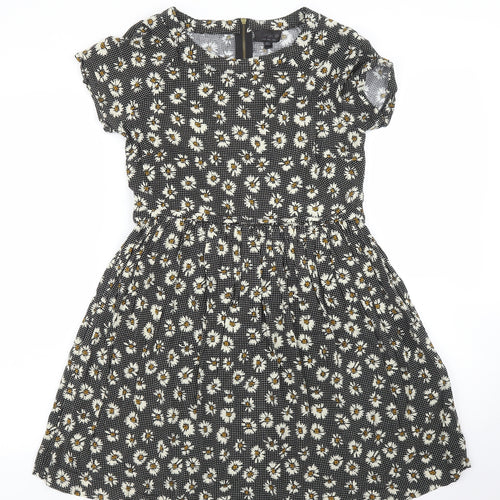 Topshop Womens Black Floral  A-Line  Size 6