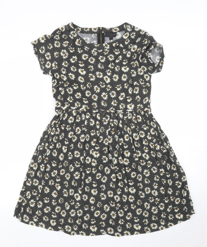 Topshop Womens Black Floral A-Line Size 6