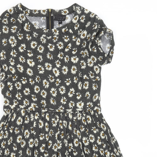 Topshop Womens Black Floral  A-Line  Size 6