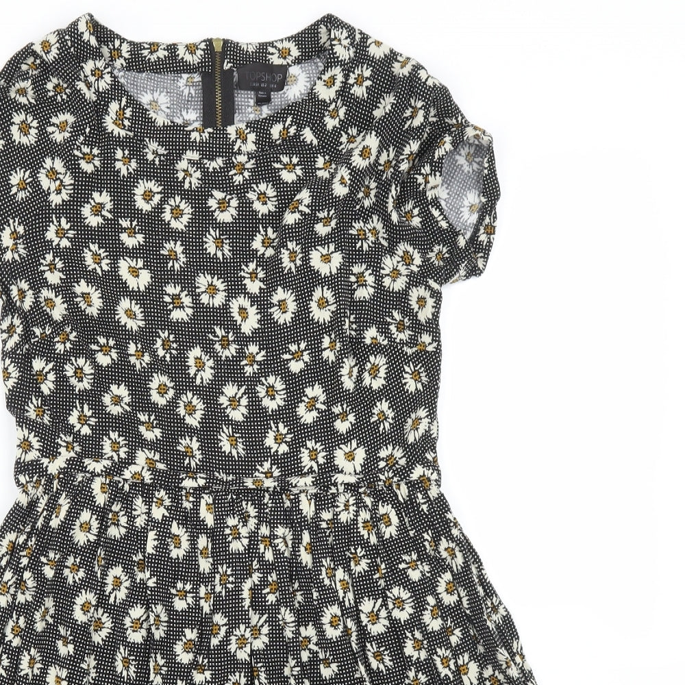 Topshop Womens Black Floral  A-Line  Size 6