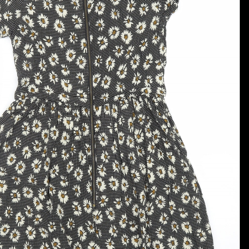 Topshop Womens Black Floral  A-Line  Size 6