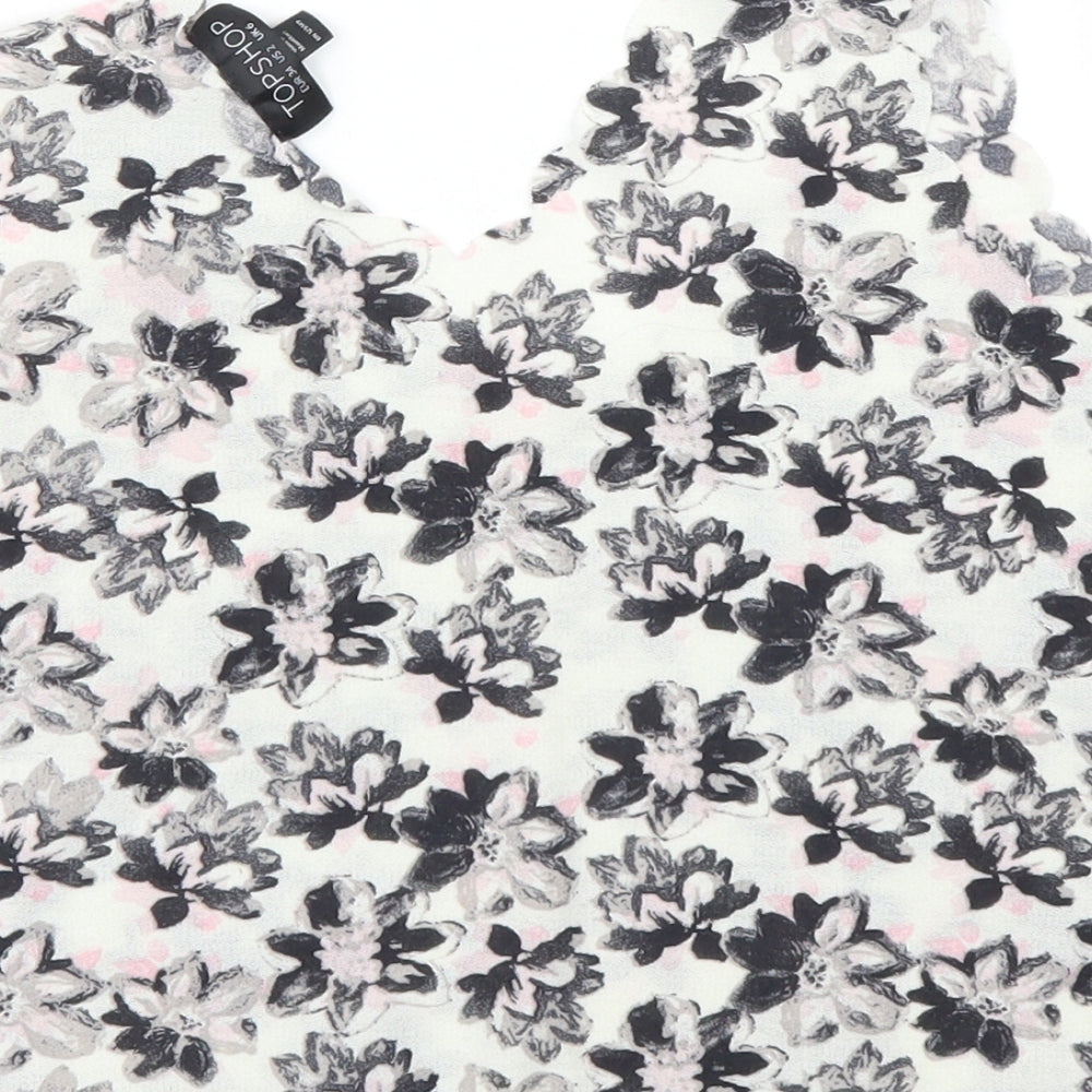 Topshop Womens White Floral  Basic Blouse Size 6