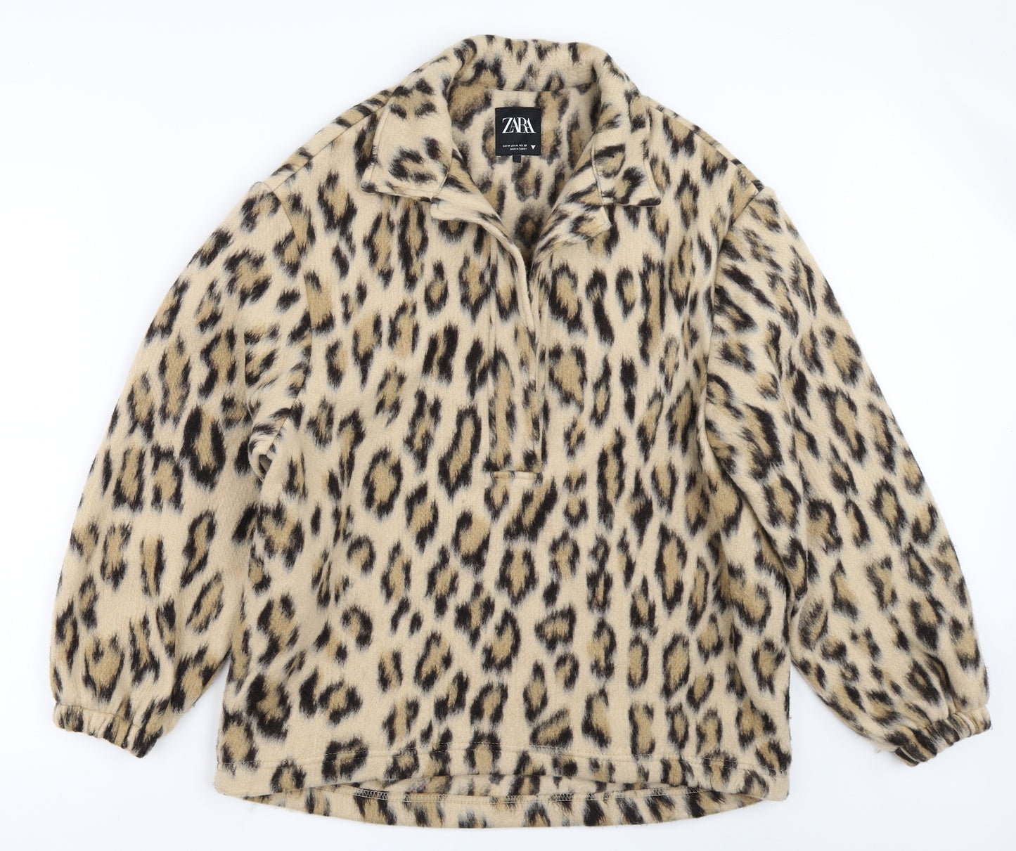 Zara Womens Beige Animal Print  Henley Sweatshirt Size M