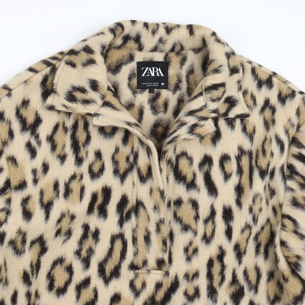 Zara Womens Beige Animal Print  Henley Sweatshirt Size M