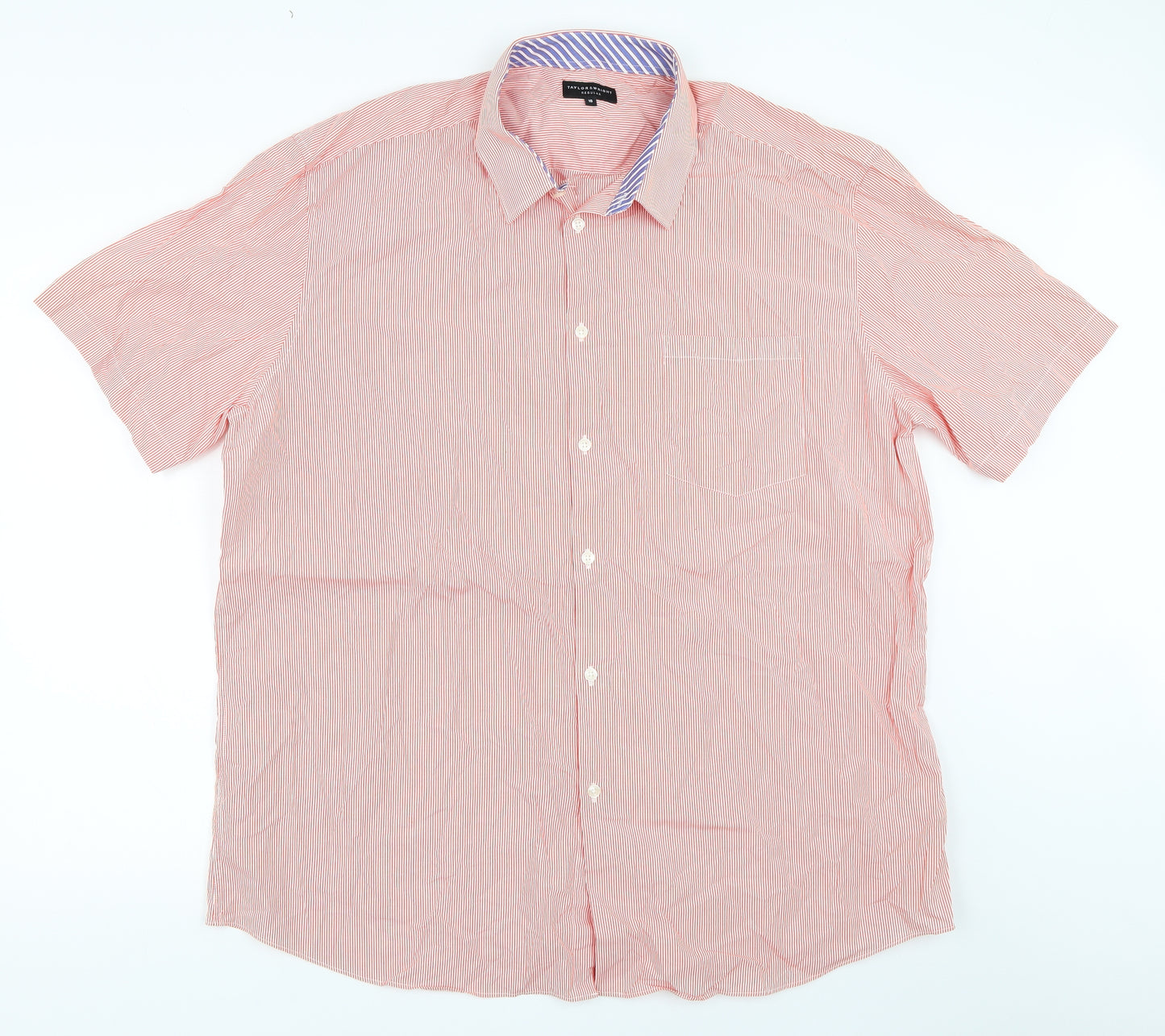 Taylor & Wright Mens Red Striped   Button-Up Size 18