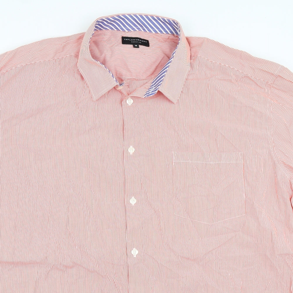 Taylor & Wright Mens Red Striped   Button-Up Size 18