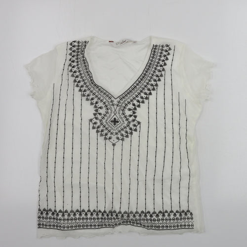 EWM Womens White Striped  Basic T-Shirt Size M