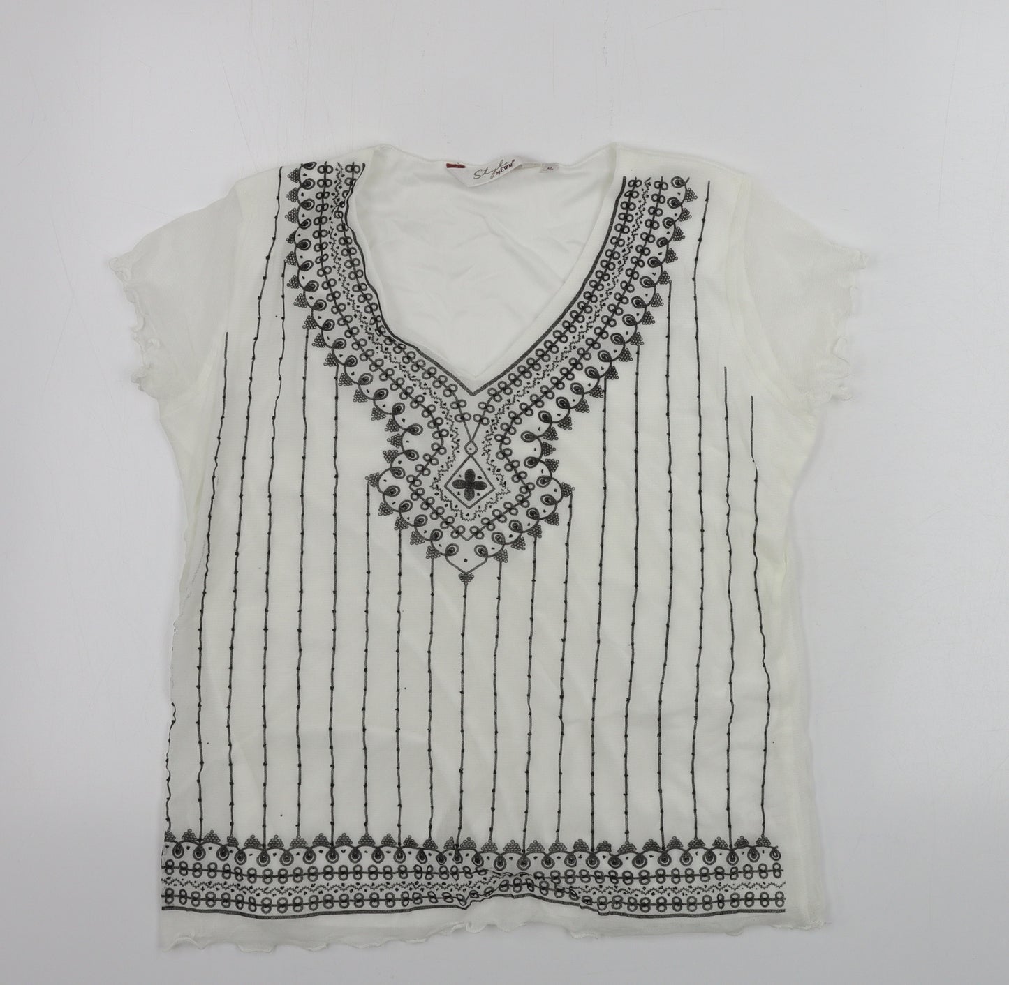 EWM Womens White Striped  Basic T-Shirt Size M