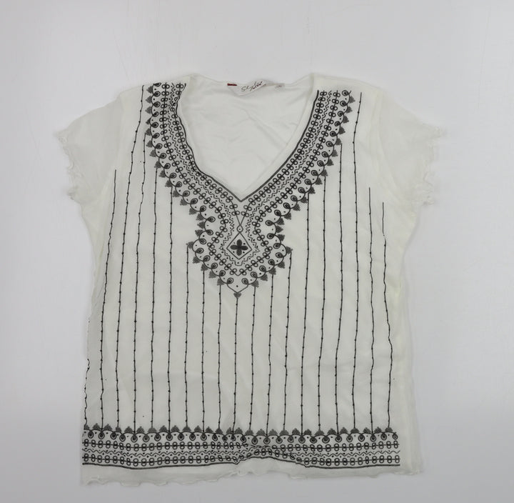 EWM Womens White Striped  Basic T-Shirt Size M