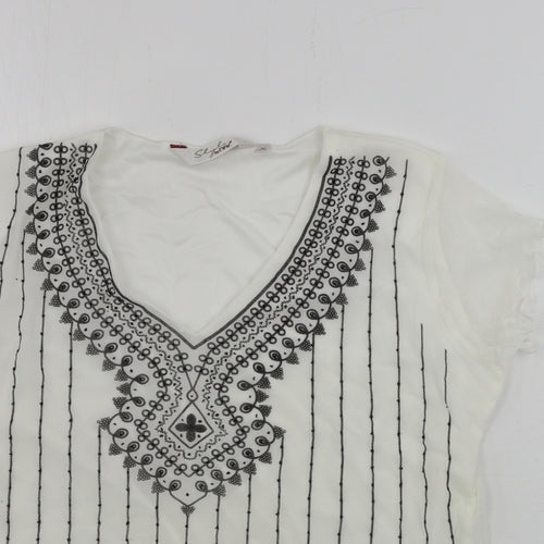 EWM Womens White Striped  Basic T-Shirt Size M