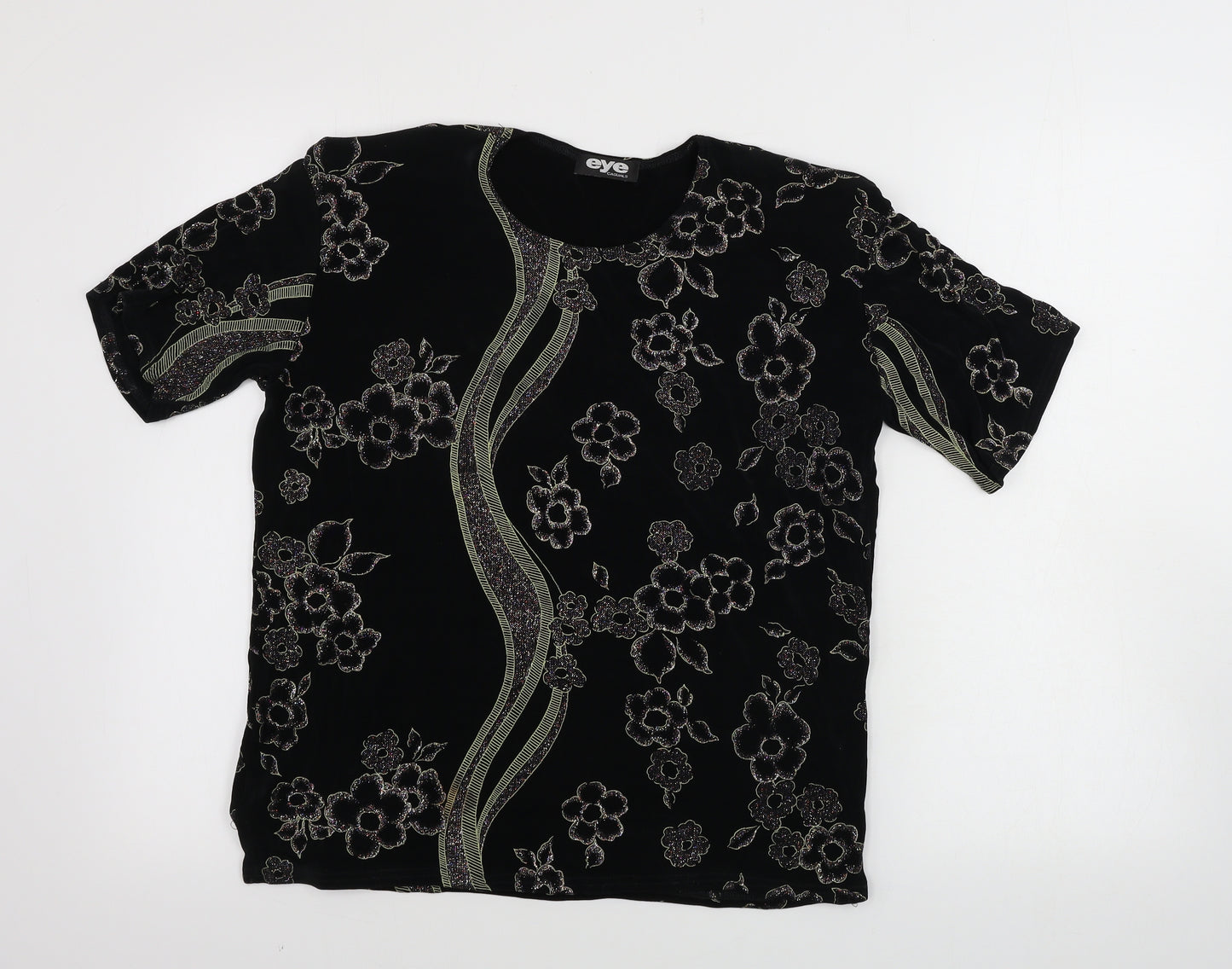 Eye Casuals  Womens Black Floral  Basic T-Shirt Size M
