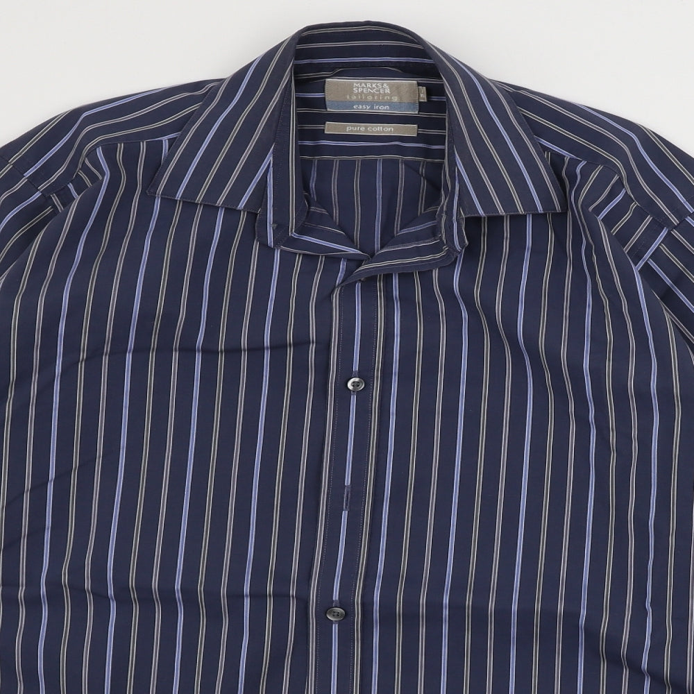 Marks and Spencer  Mens Blue Striped   Dress Shirt Size 14