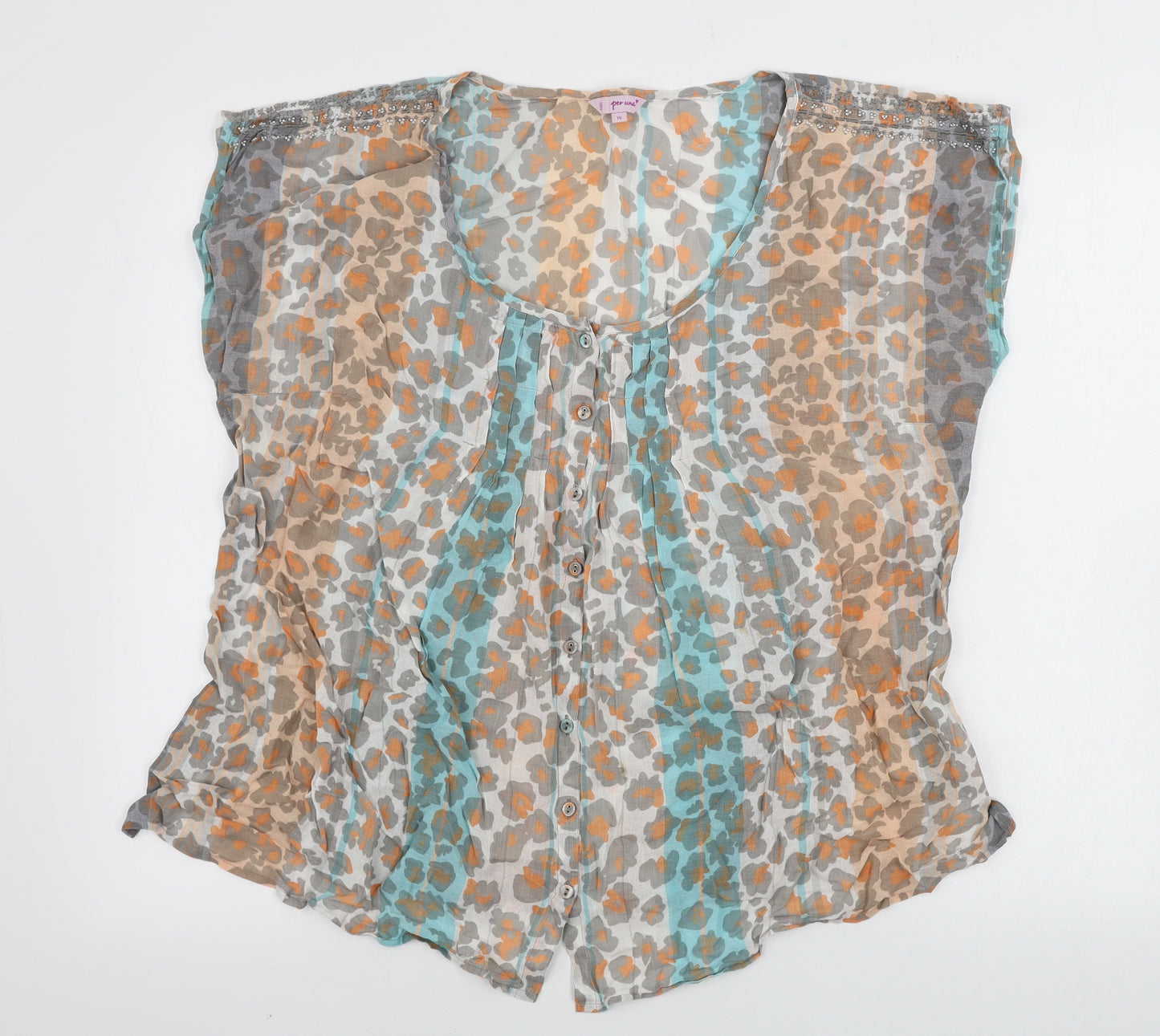 Marks and Spencer  Womens Beige Animal Print  Basic Button-Up Size 16