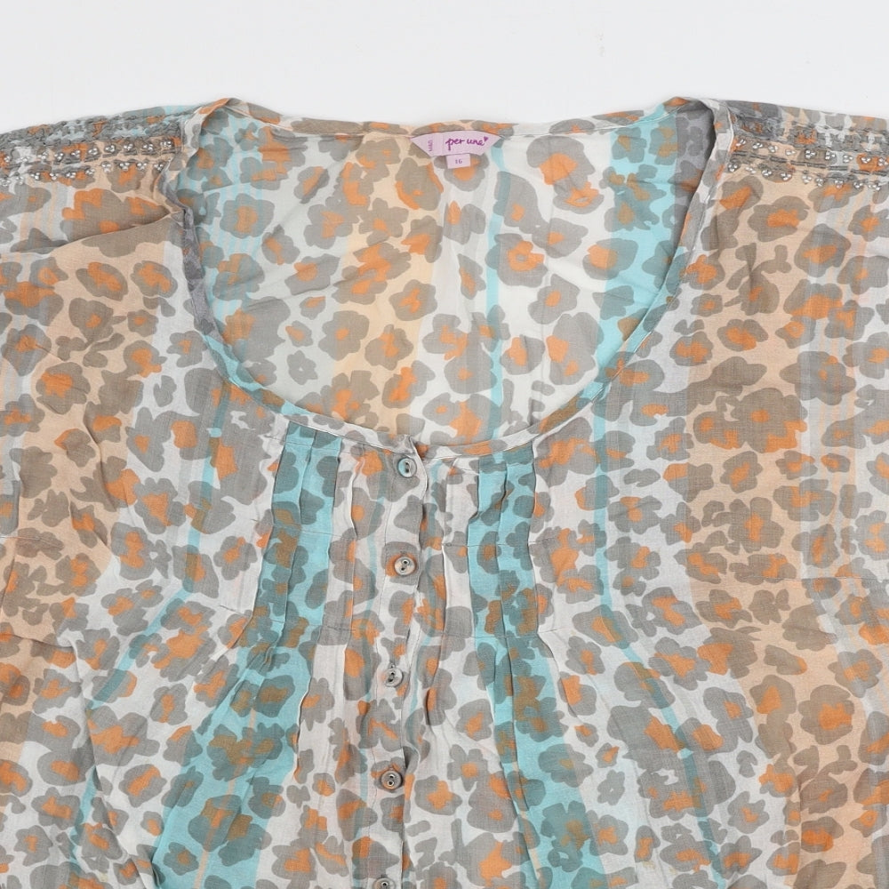 Marks and Spencer  Womens Beige Animal Print  Basic Button-Up Size 16