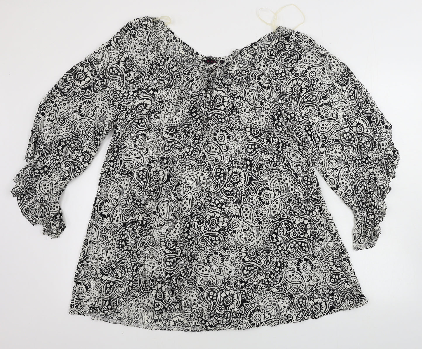 MANDI Womens White Geometric  Basic Blouse Size 10