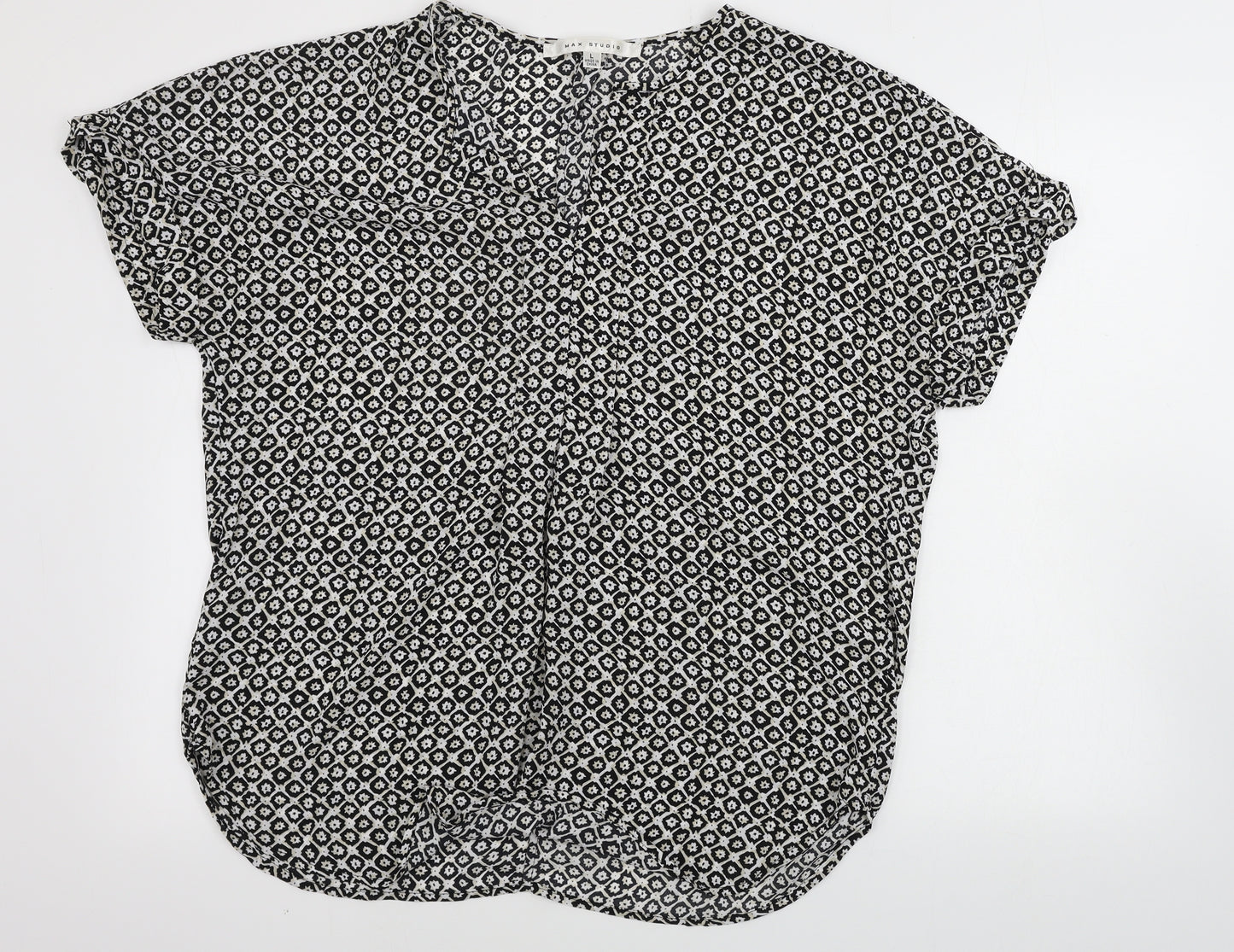 Max Studio Womens White Geometric  Basic Blouse Size L